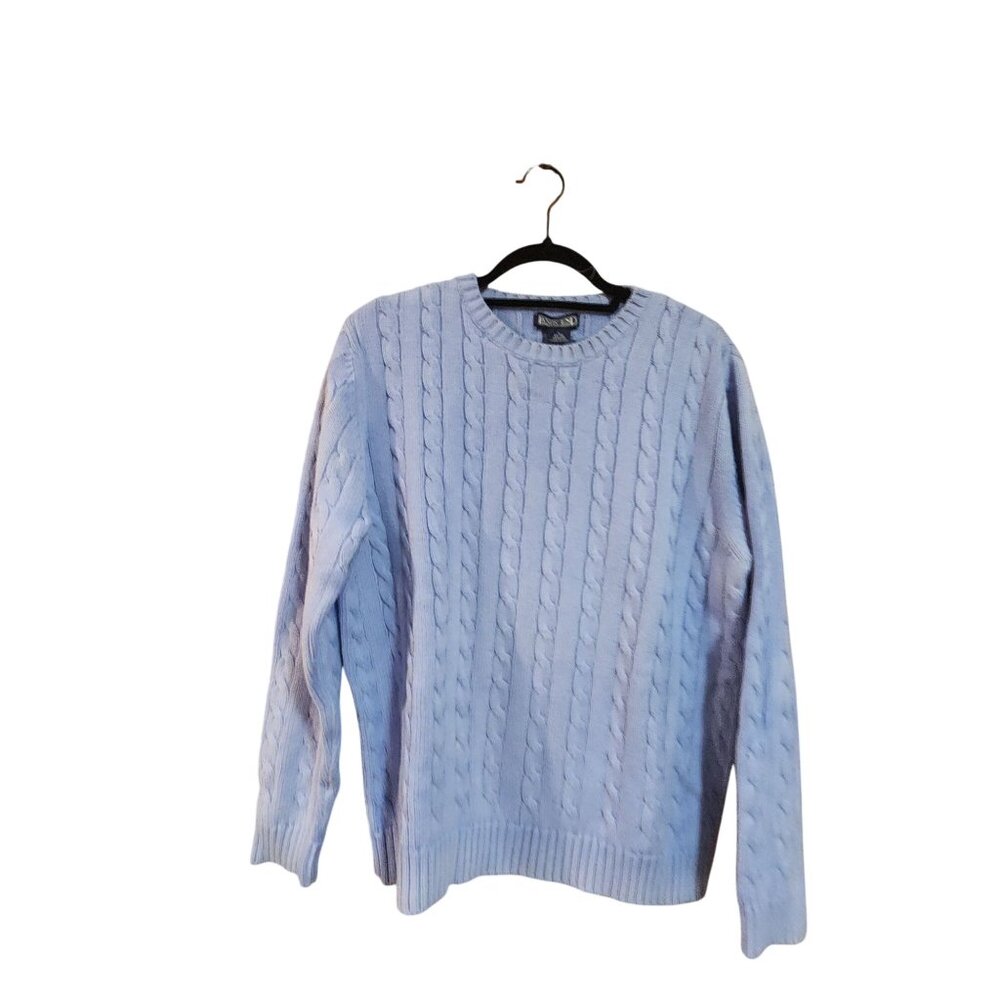 Lands End Womens Cable Knit Pullover Sweater Light Blue 100% Cotton Size M
